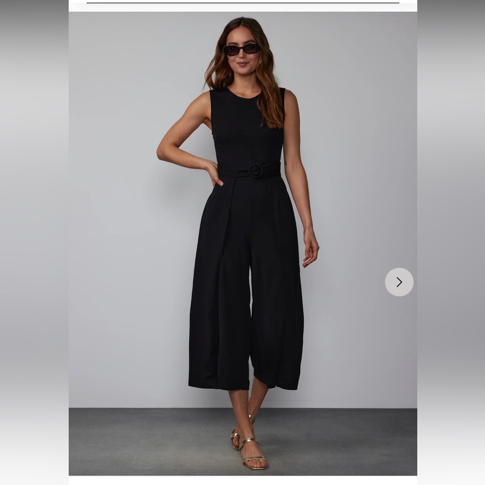 NWT New York & Company Scuba Crepe Belted Cropped Jumpsuit black sz 10